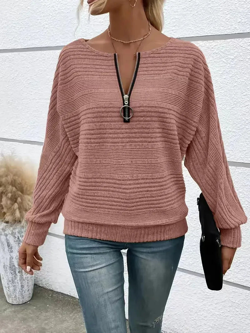 Ribstrikket Pullover med Half-Zip