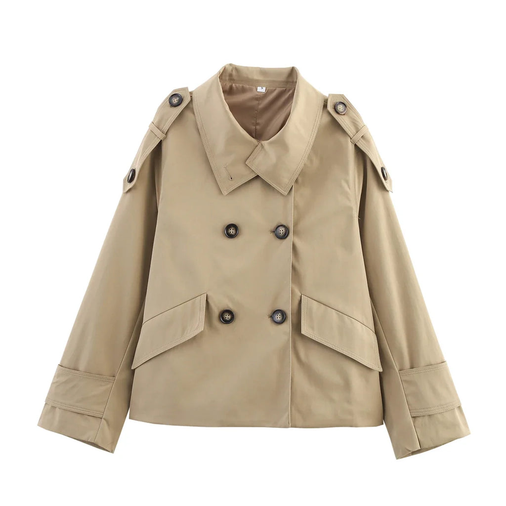 Kort Beige Trenchjakke Med Reverskrave