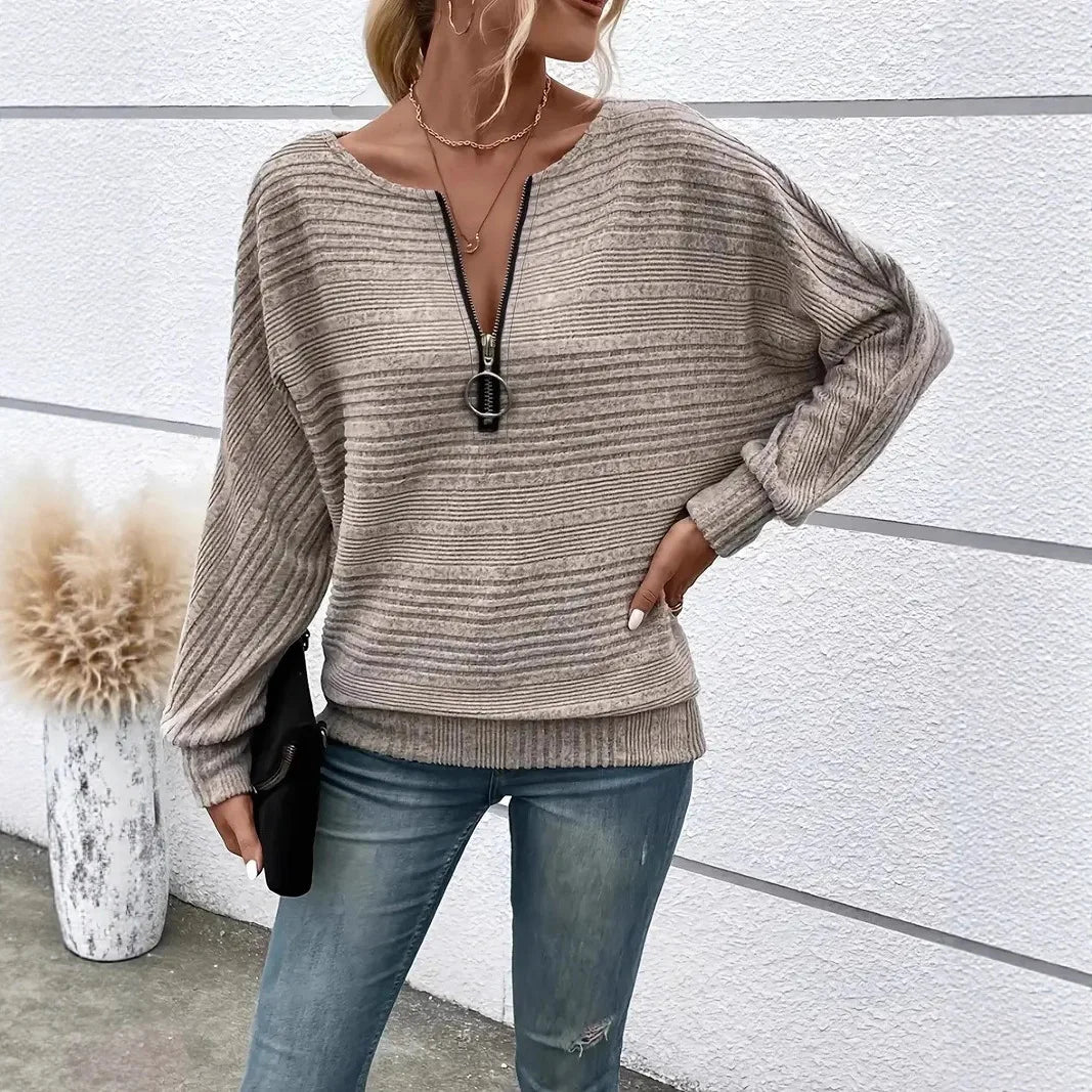 Ribstrikket Pullover med Half-Zip