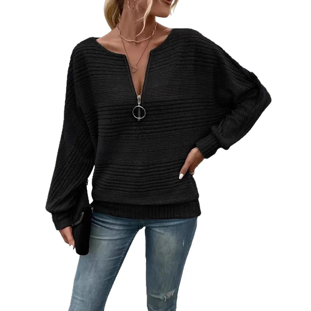 Ribstrikket Pullover med Half-Zip