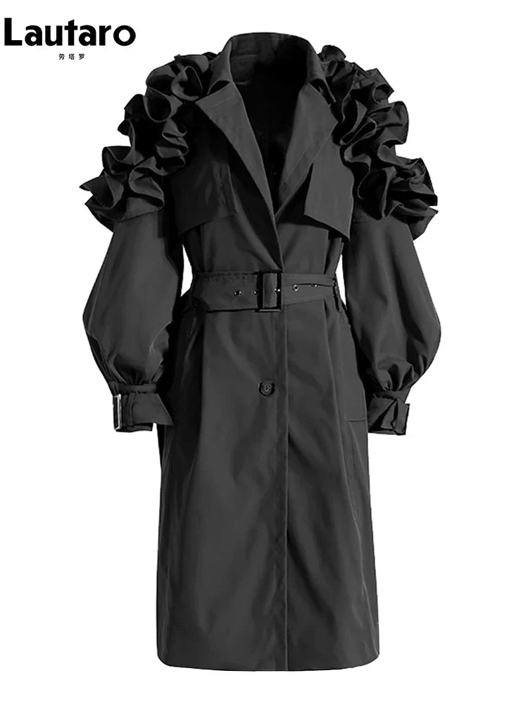 Trenchcoat Med Flæser og Bælte