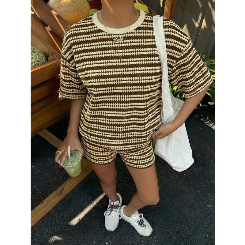 Stribet Striksæt Med Shorts