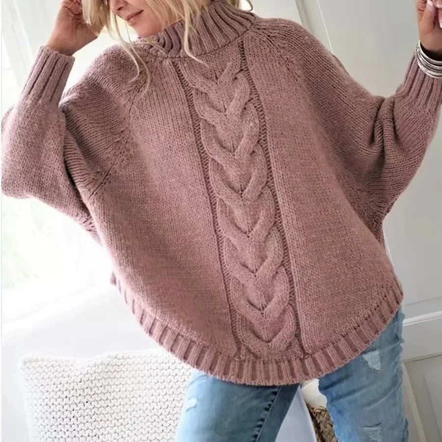 Kabelstrikket Sweater Med Høj Hals