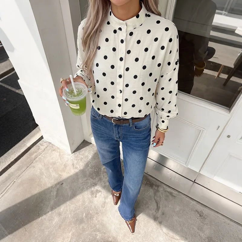 Prikket Bluse Med Kinakrave