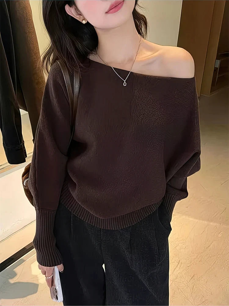 Off-Shoulder Pullover med Flagermusærmer