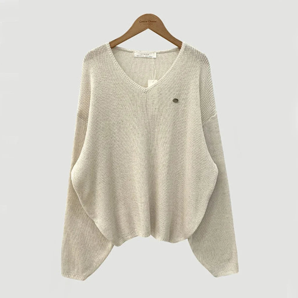 Afslappet Strikbluse Med V-Hals