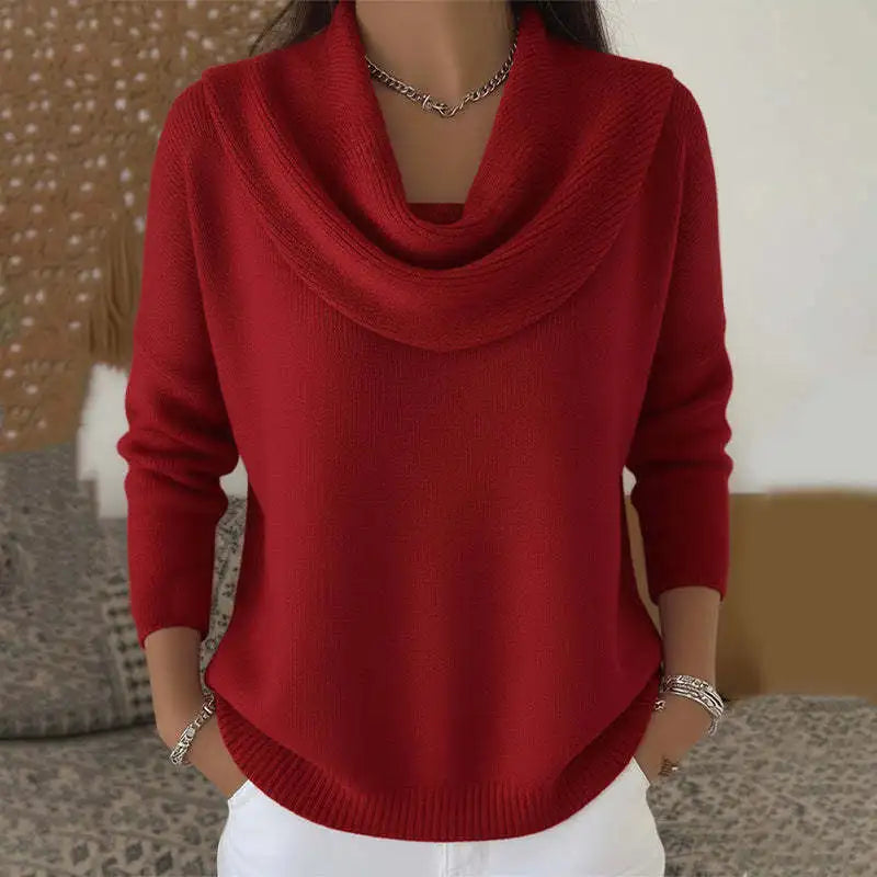 Finstrikket Pullover Med Draperet Krave