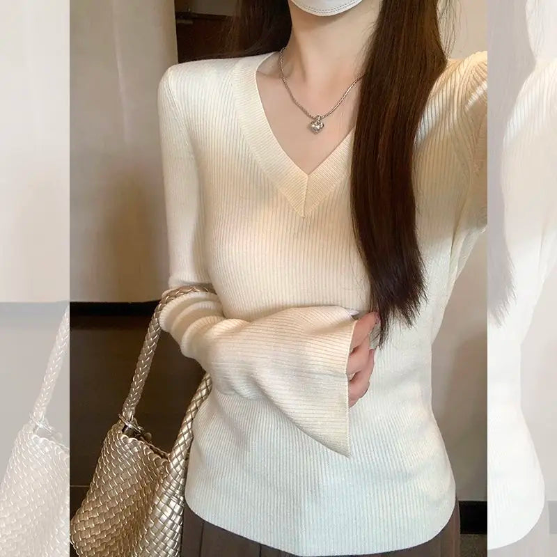 Finribbet V-Hals Pullover