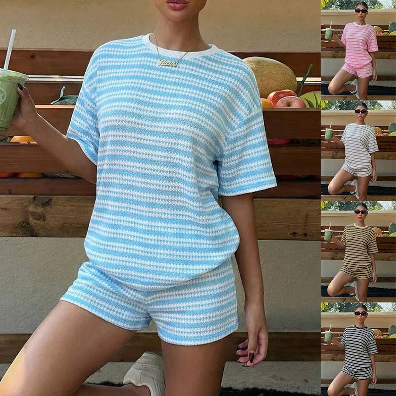 Stribet Striksæt Med Shorts