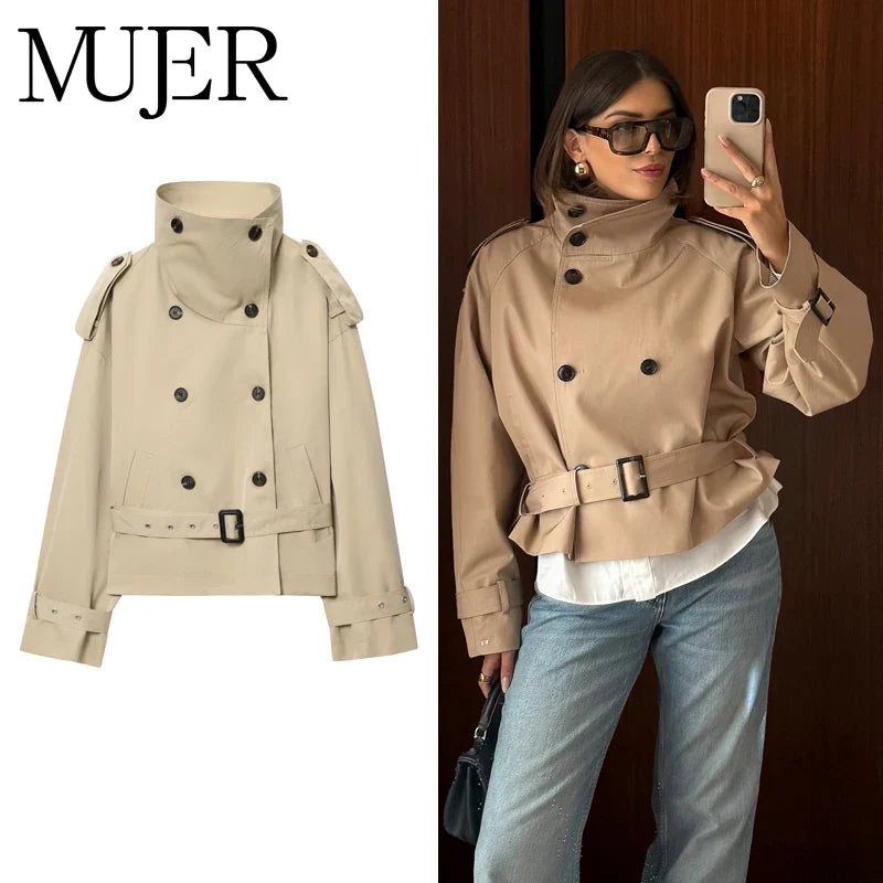 Khaki Cropped Trenchcoat