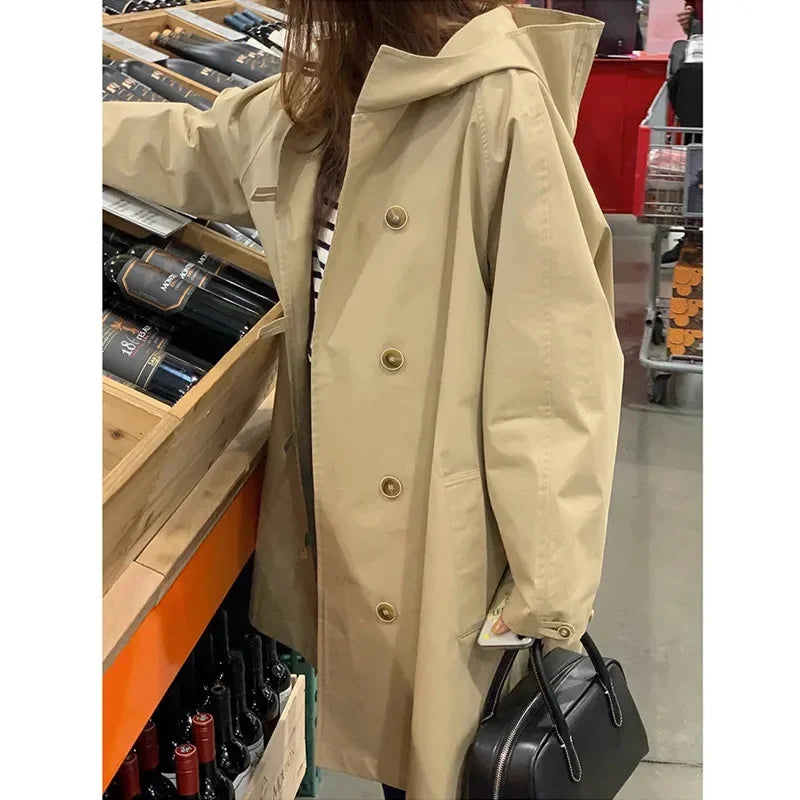 Afslappet Trenchcoat Med Hætte