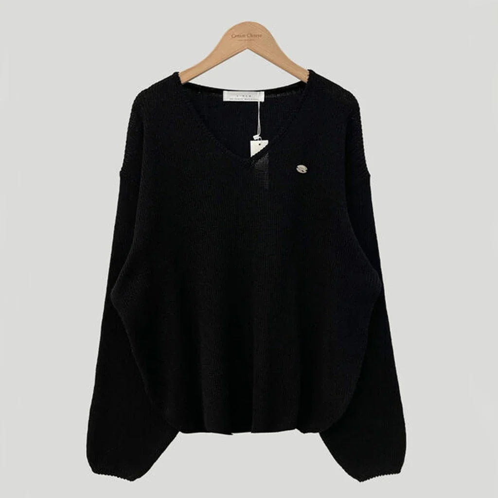 Afslappet Strikbluse Med V-Hals