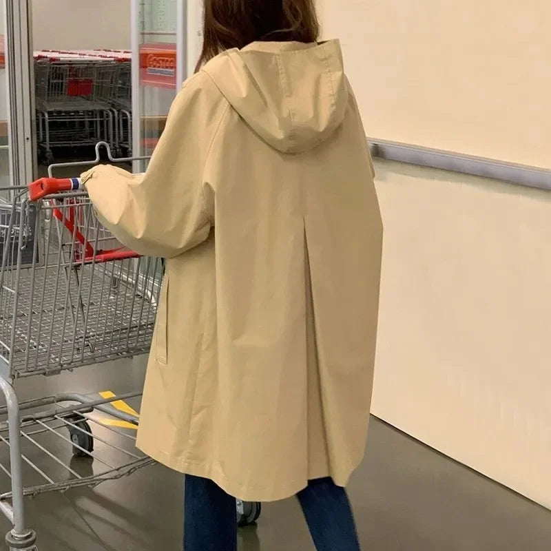 Afslappet Trenchcoat Med Hætte