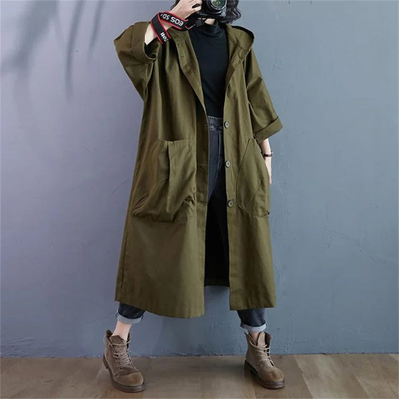 Olivegrøn Trenchcoat Med Store Lommer