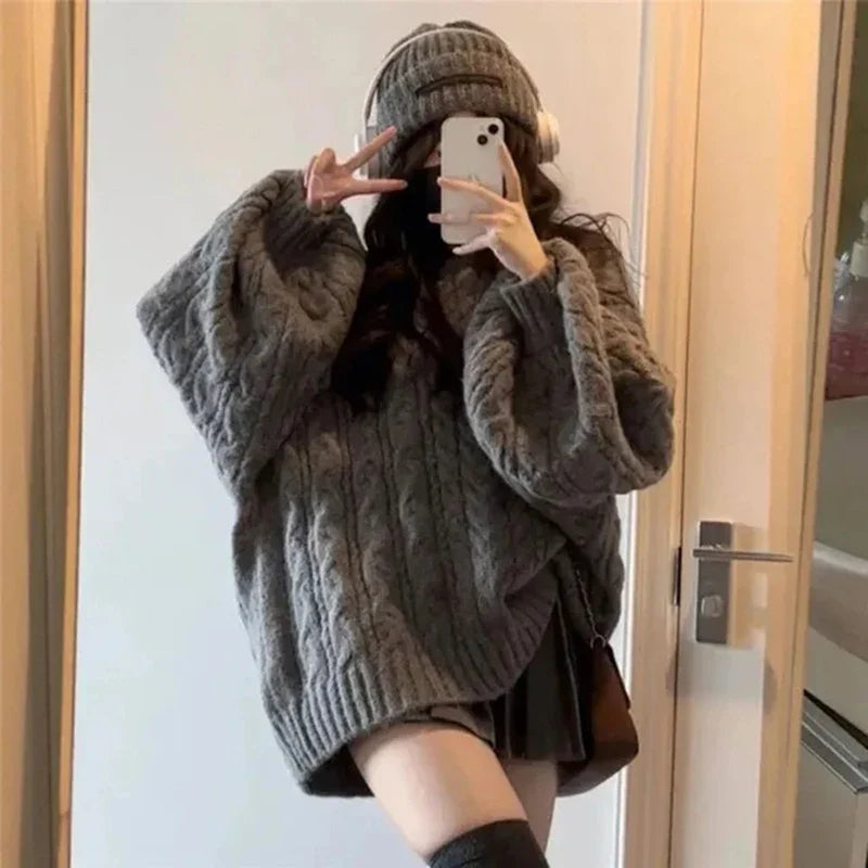 Kabelstrikket Oversize-Pullover