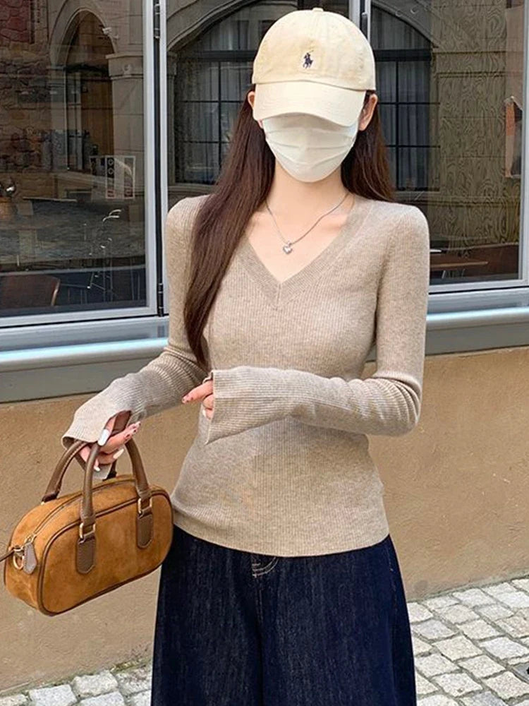 Finribbet V-Hals Pullover
