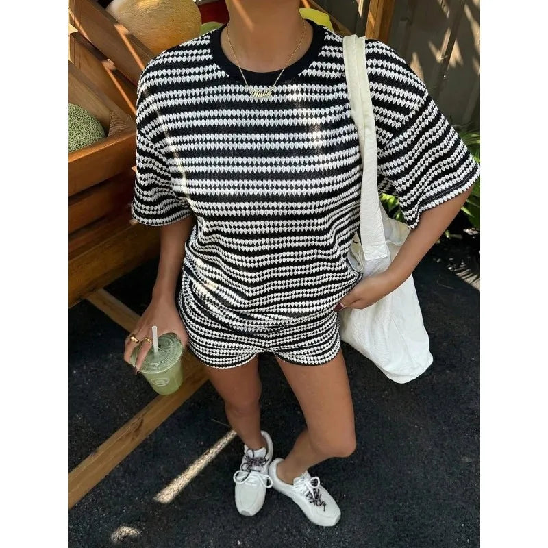 Stribet Striksæt Med Shorts