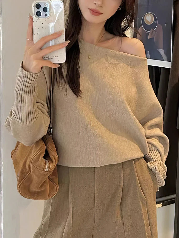 Off-Shoulder Pullover med Flagermusærmer