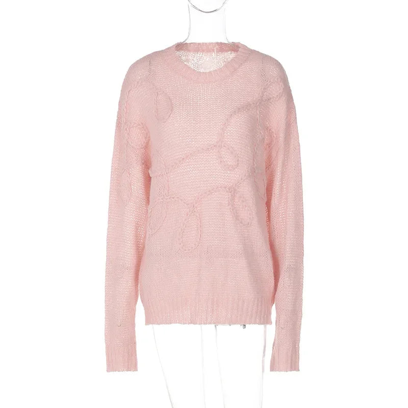 Strikbluse Med Blomstret Struktur