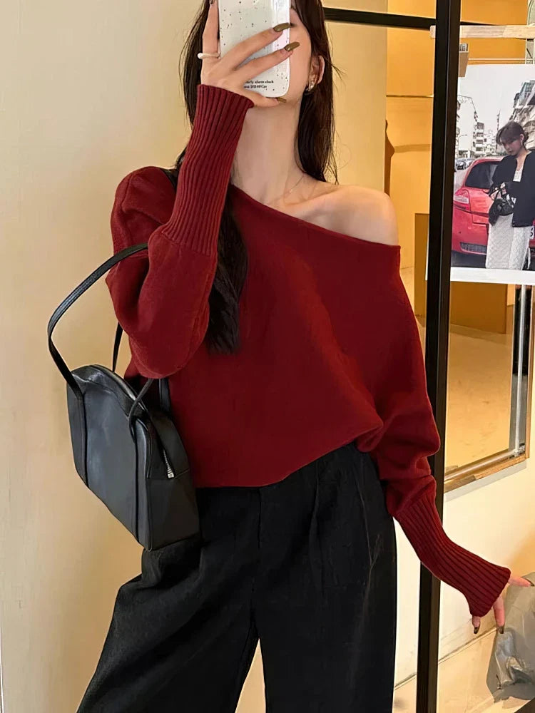 Off-Shoulder Pullover med Flagermusærmer