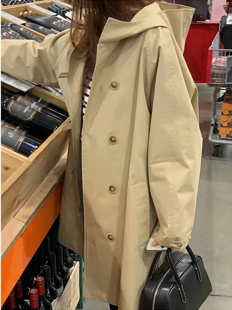 Afslappet Trenchcoat Med Hætte