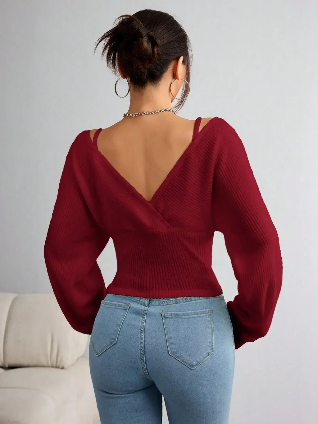 Ribstrikket Off-Shoulder Slå-Om-Top