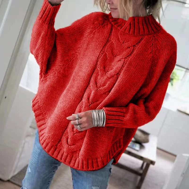 Kabelstrikket Sweater Med Høj Hals