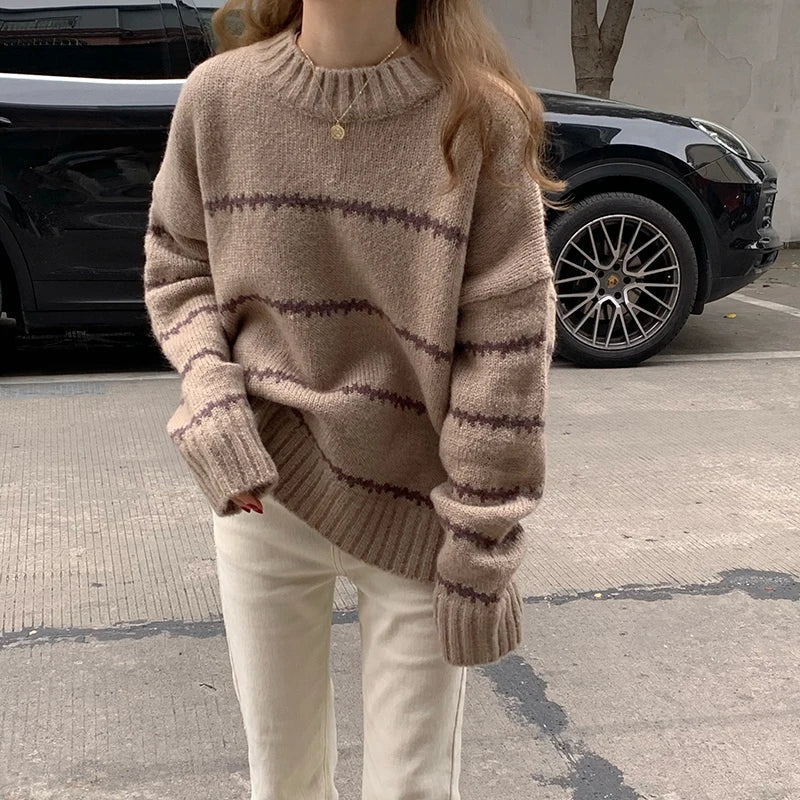 Afslappet Strikket Stribet Sweater