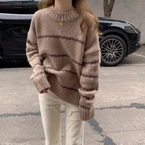 Afslappet Strikket Stribet Sweater