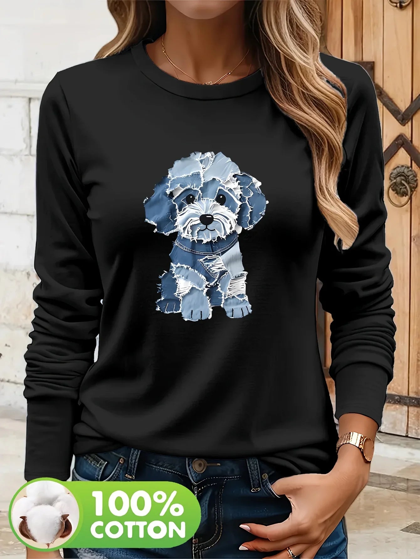 Grafisk Langærmet T-shirt i Bomuld