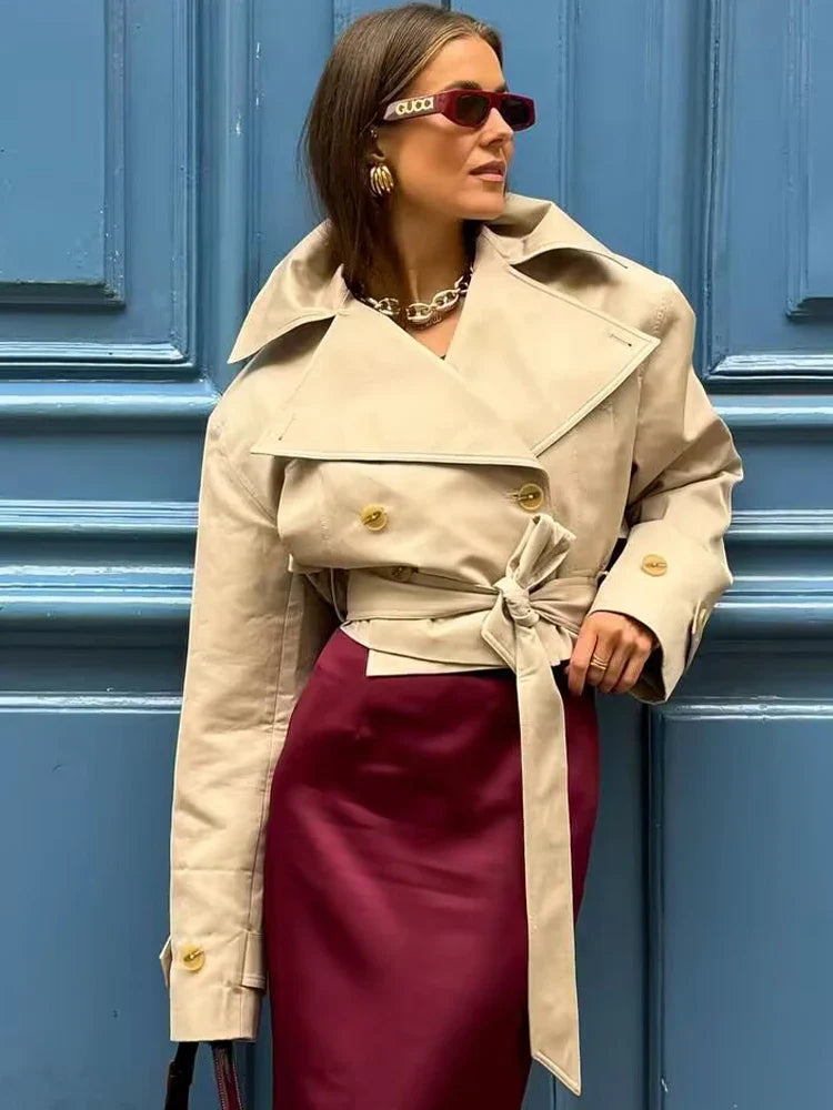 Cropped Trenchjakke Med Bælte