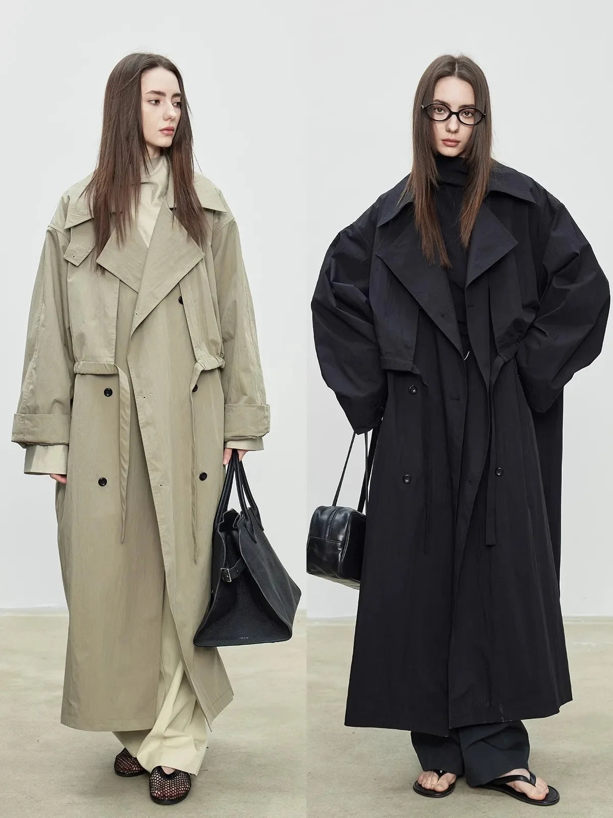 Sandfarvet Trenchcoat Med Store Revers