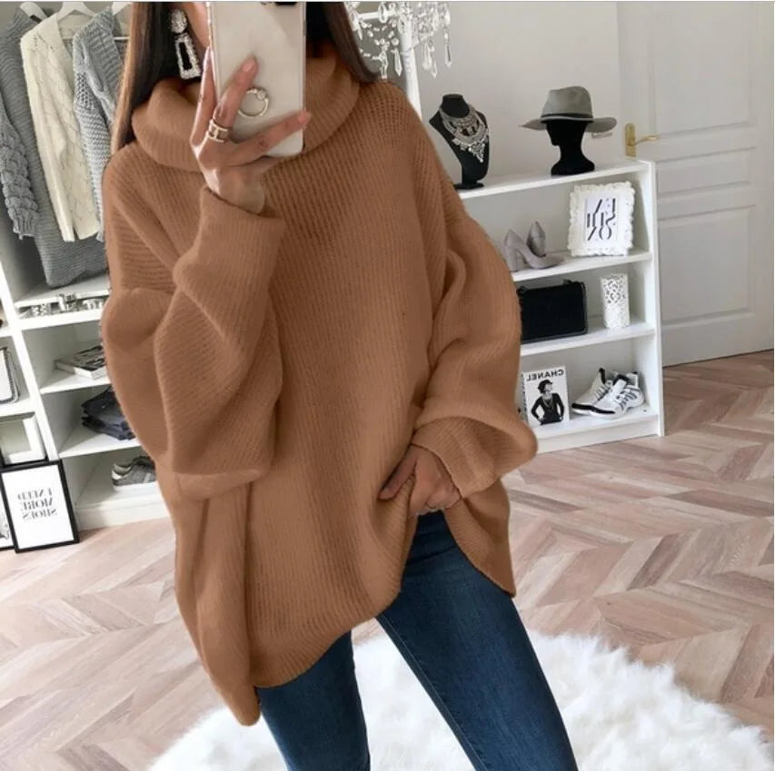 Oversized Ribstrikket Rullekravesweater