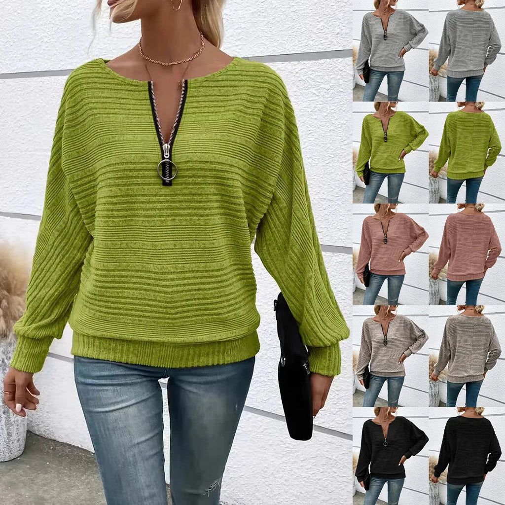 Ribstrikket Pullover med Half-Zip