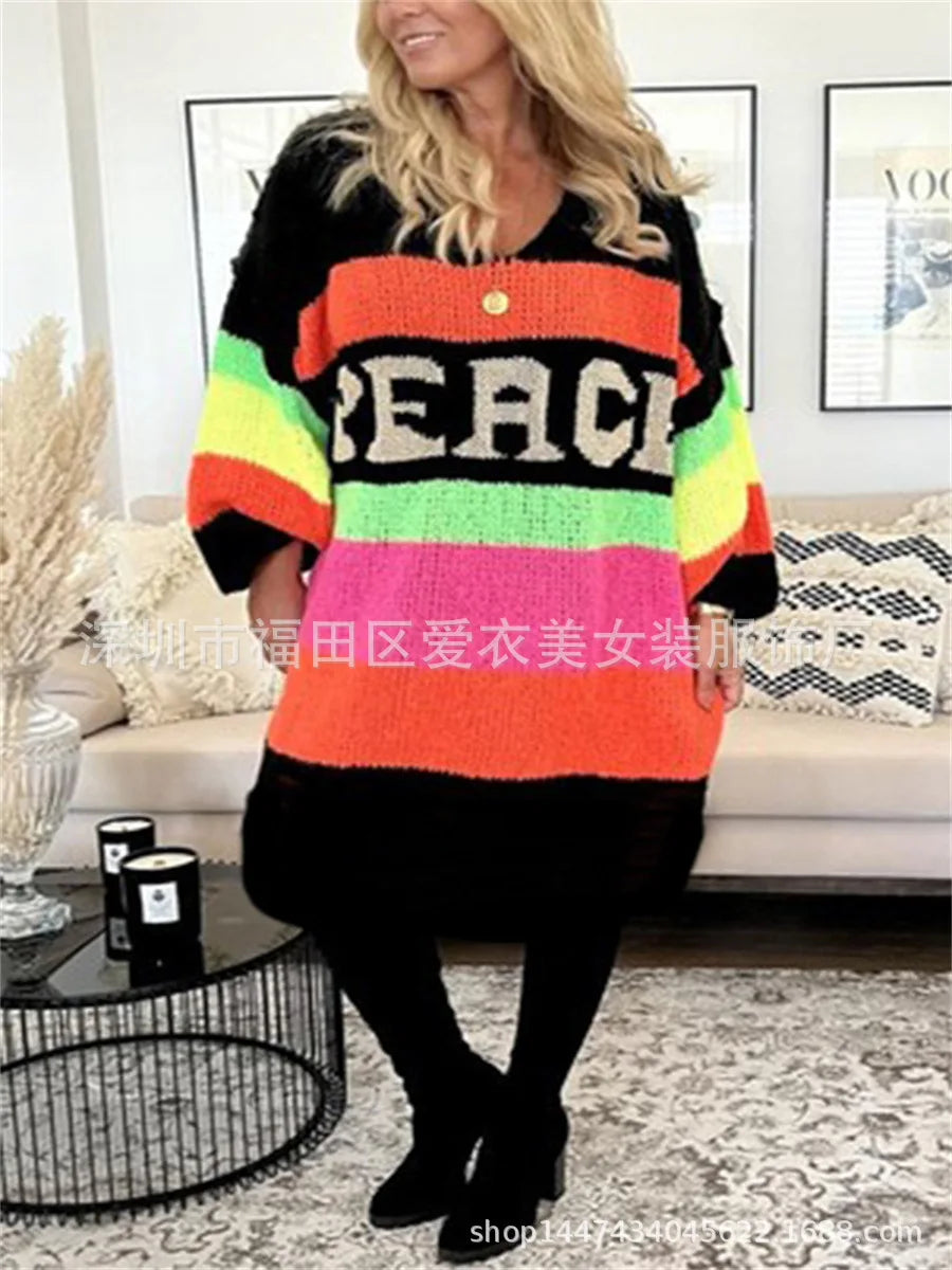 Oversized Stribet Tunika-Strik