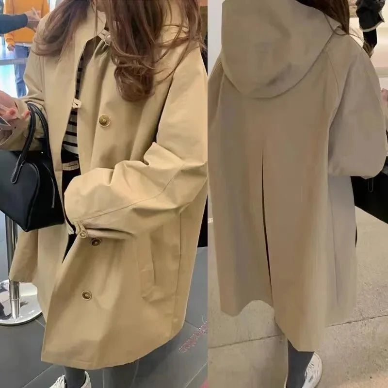 Afslappet Trenchcoat Med Hætte