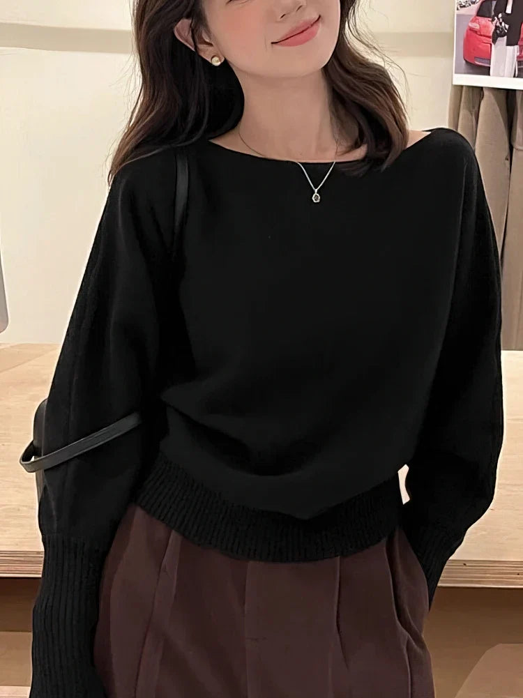 Off-Shoulder Pullover med Flagermusærmer