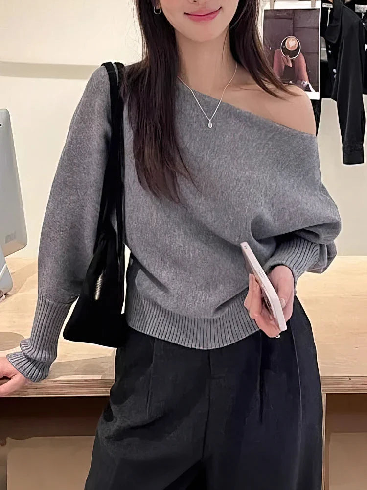 Off-Shoulder Pullover med Flagermusærmer