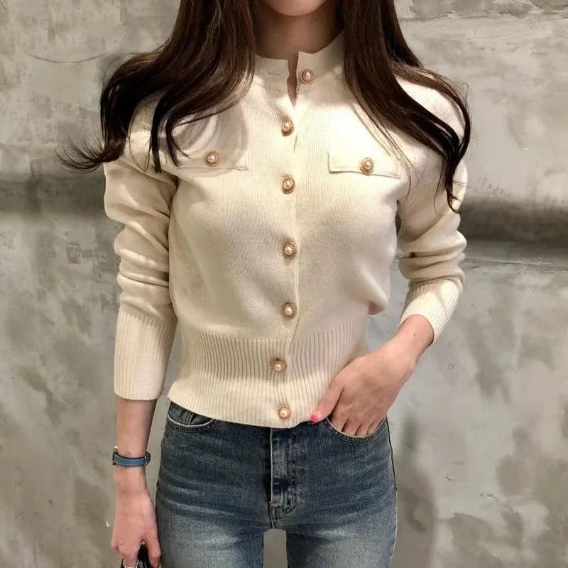 Strikket Cardigan Med Guldfarvede Knapper